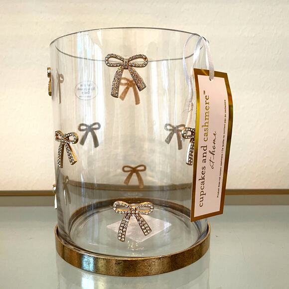 Cupcakes & Cashmere GOLD RHINESTONE BOW Glass Hurricane Vase - Picture 4 of 13